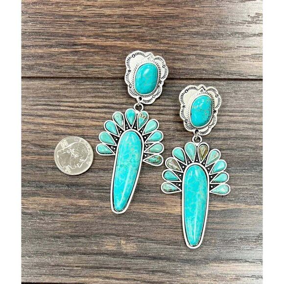 Navajo Turquoise Post Earrings, Big Bold Style, Boho Southwestern Stud Earring, - Picture 5 of 8